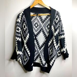 Elon Women's One-Size Black Geometric Aztec Dolman Sleeve Cardigan Sweater